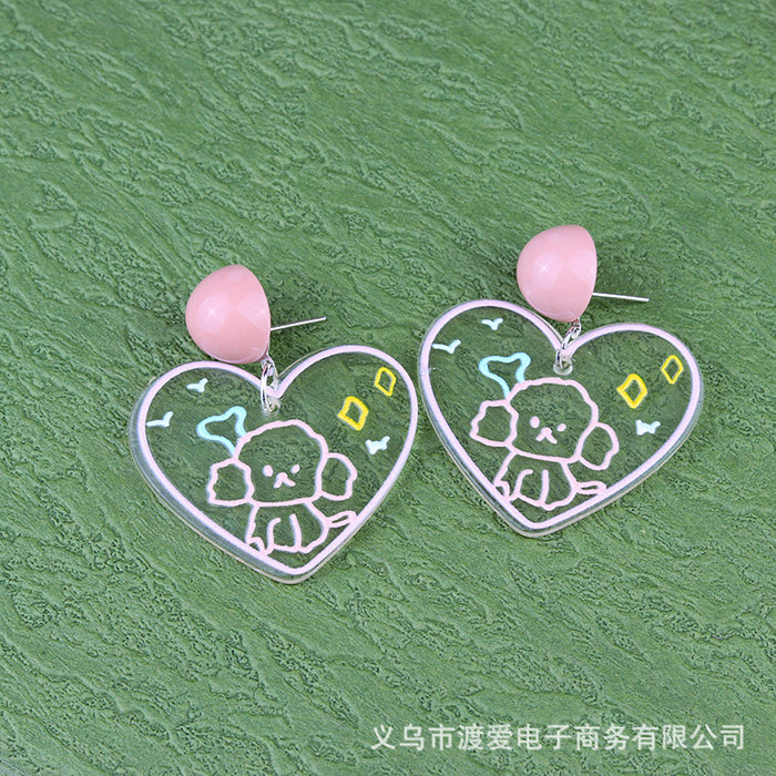 Wholesale Small Fresh Earrings Asymmetric Acrylic Embossed Printed Flowers MOQ≥2 JDC-ES-DUAI026