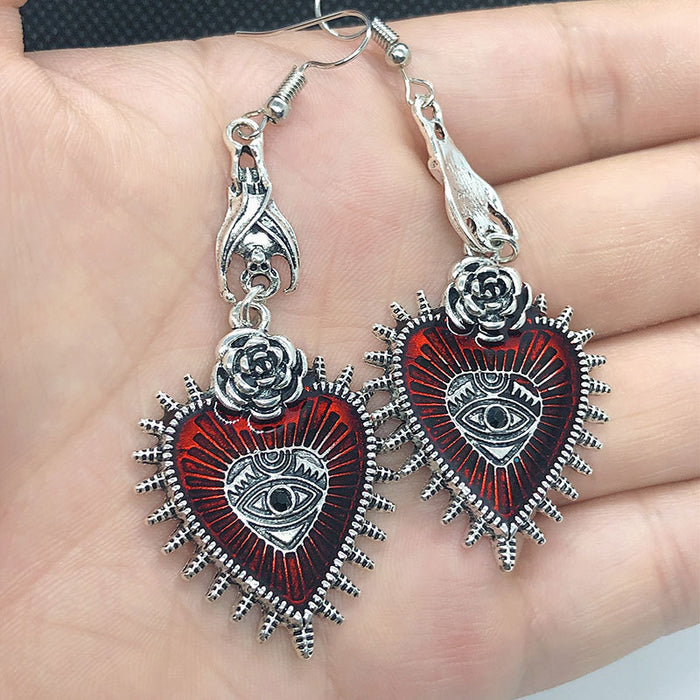 Wholesale Devil Eyes Black Rose Heart Alloy Earrings MOQ≥2 JDC-ES-Fusu008