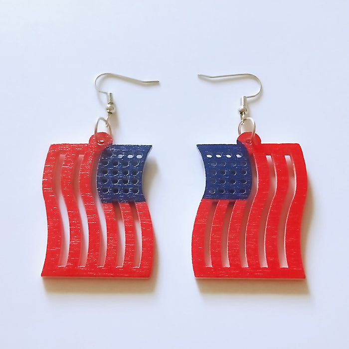 Wholesale 4th of July Independence Day Vintage Wood Printed Square Wood Geometric Stud Earrings JDC-ES-AnX015