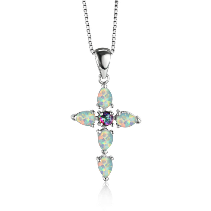 Wholesale Necklaces Alloy Cross Opal Diamonds JDC-NE-JYS056