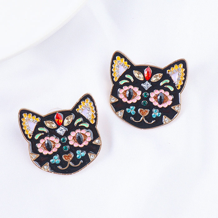 Wholesale Earrings Alloy Black Cat Ear Studs Halloween JDC-ES-JJ261