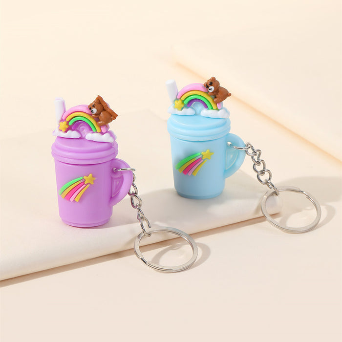 Wholesale Pink Milk Tea Cup Keychain Rainbow Simulation MOQ≥2 JDC-KC-WenJ003