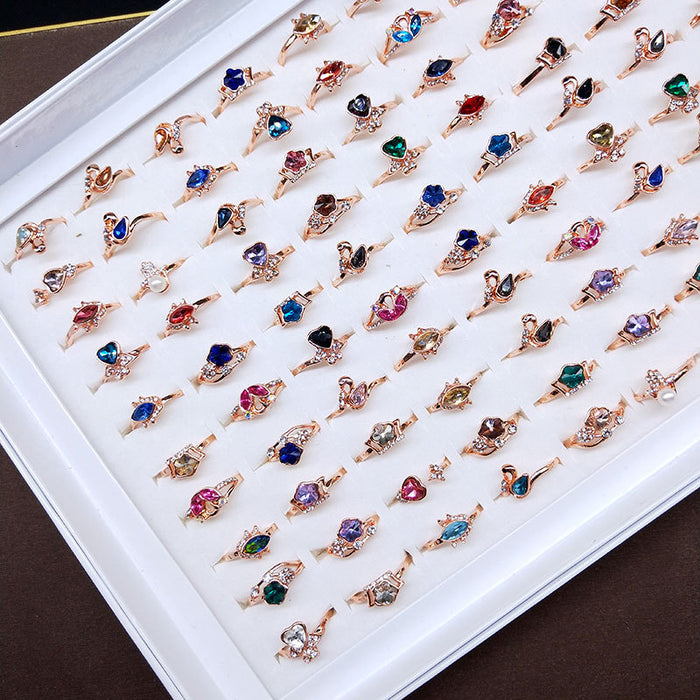 Wholesale Random Colored Rhinestones Rose Gold Plated Alloy Rings JDC-RS-KuaH004