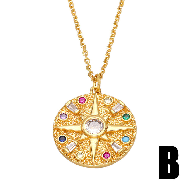 Wholesale Necklace Copper Plated 18K Gold Zircon Sun Star Moon JDC-PREMAS-NE-023