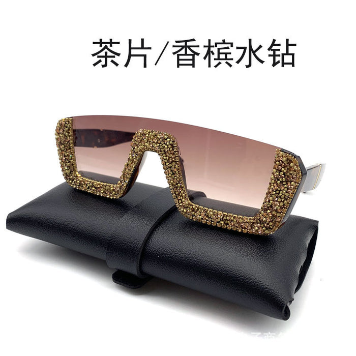 Jewelry WholesaleWholesale Colored Diamond Half Frame Transparent Flat Sunglasses Women JDC-SG-GuiM003 Sunglasses 闺淼 %variant_option1% %variant_option2% %variant_option3%  Factory Price JoyasDeChina Joyas De China