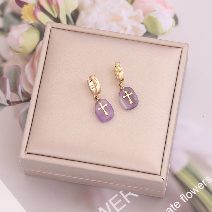 Wholesale Natural Stone Cross Stainless Steel Earrings MOQ≥2 JDC-ES-Bingm018