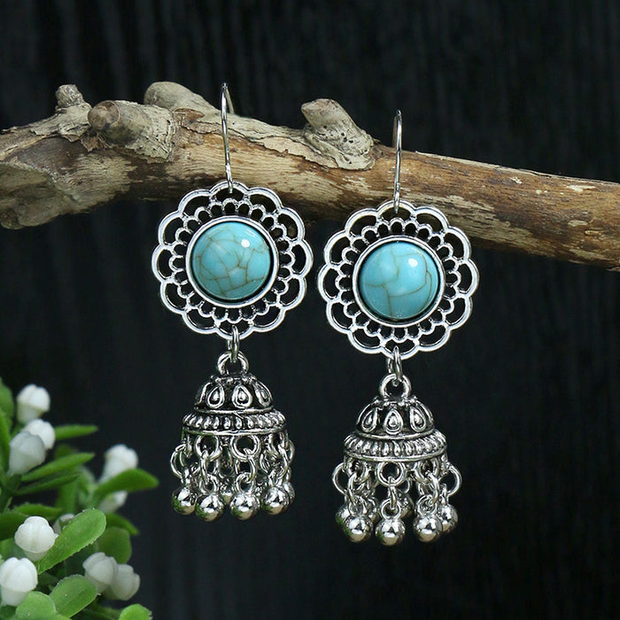 Wholesale Earrings Alloy Bohemian Pop Drop Shape Turquoise MOQ≥2 JDC-ES-momo003