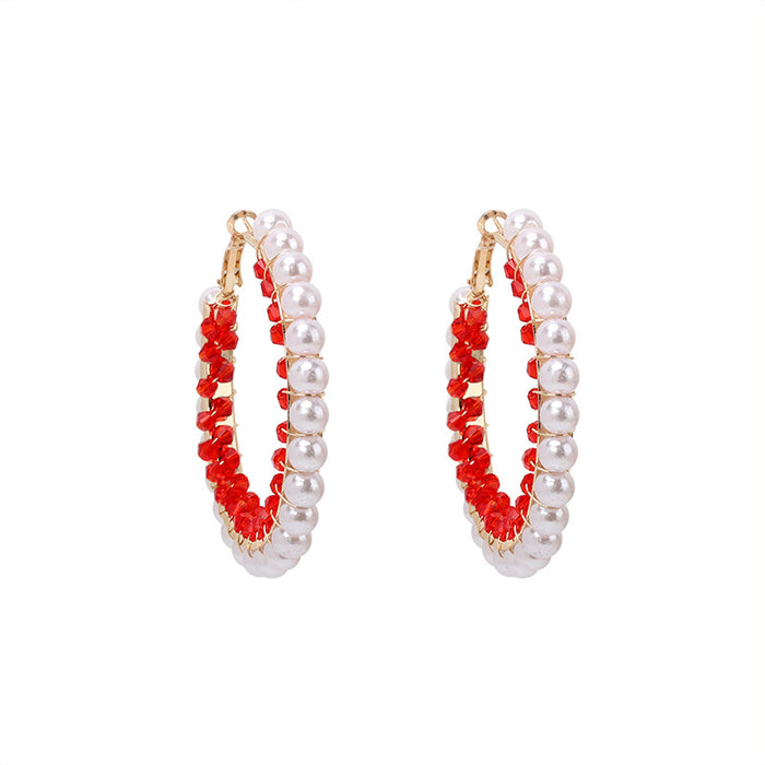 Wholesale Geometric Big Circle Pearl Crystal Earrings MOQ≥2 JDC-ES-Yir003