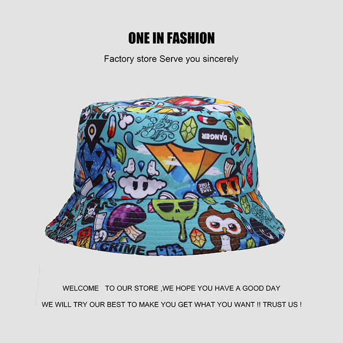 Wholesale fisherman hat printing funny graffiti double sided sun hat JDC-FH-WanY005