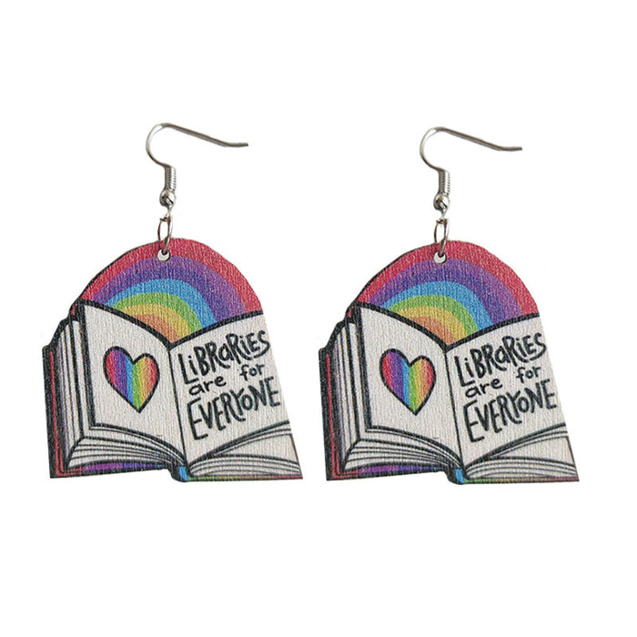 Wholesale Earring Wooden Teacher's Day Gift Rainbow Book 3pcs JDC-ES-Heyi026