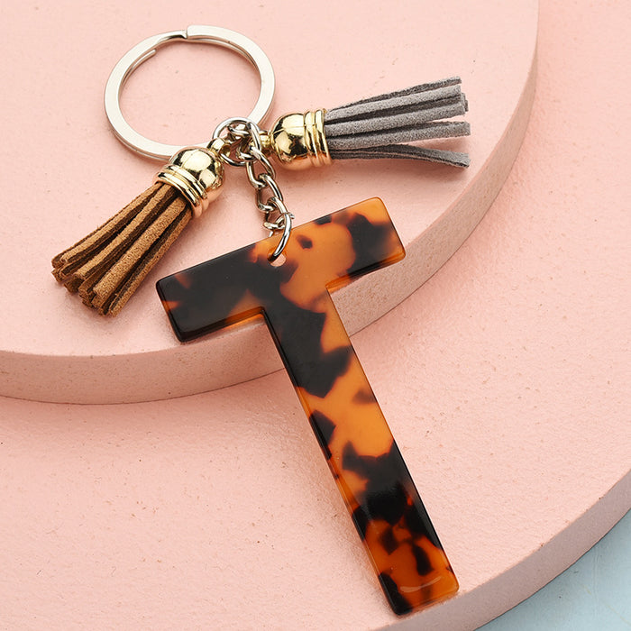 Wholesale 26 English alphabet keychain leopard pattern JDC-KC-YPin006