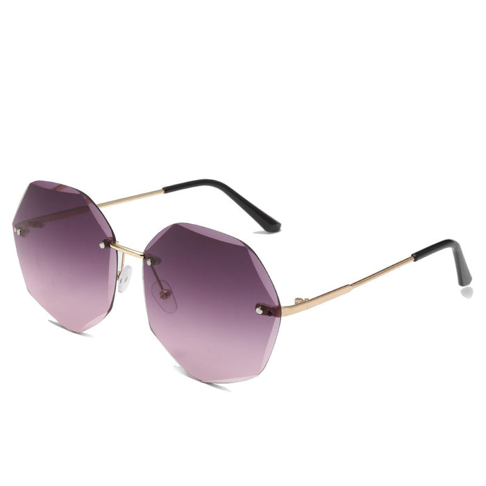 Wholesale Gradient Metallic Color Marine Frameless Cut Edge Polygonal Sunglasses JDC-SG-BoL008