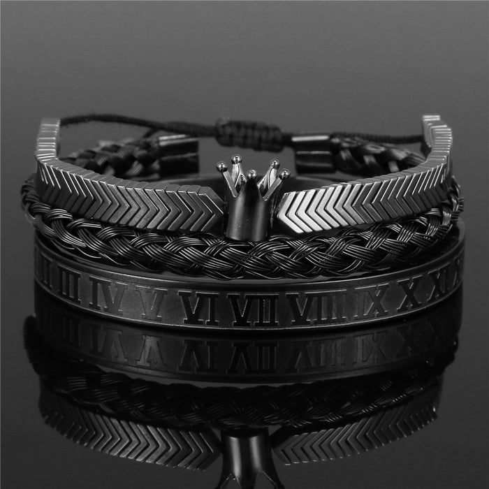 Wholesale Vintage Crown Braided Bracelet Roman Letter Stainless Steel JDC-BT-ZhuJ004