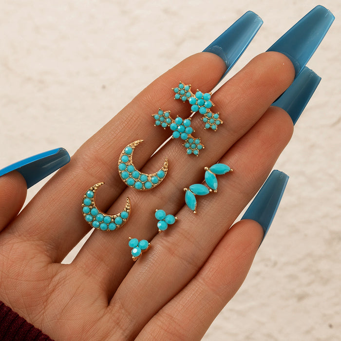 Wholesale alloy moon flower blue set earrings MOQ≥2 JDC-ES-lingg003