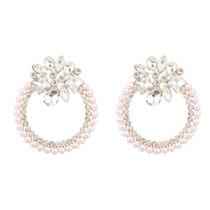 Wholesale Alloy Diamond Set Pearl Floral Round Earrings JDC-ES-JL989