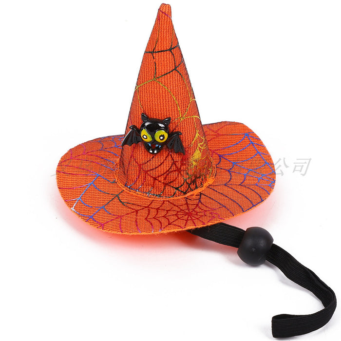 Wholesale Halloween Spider Web Witch Hat Elastic Headband Pet Pumpkin Hat Hair Accessories  MOQ≥2 JDC-HD-ShengX003