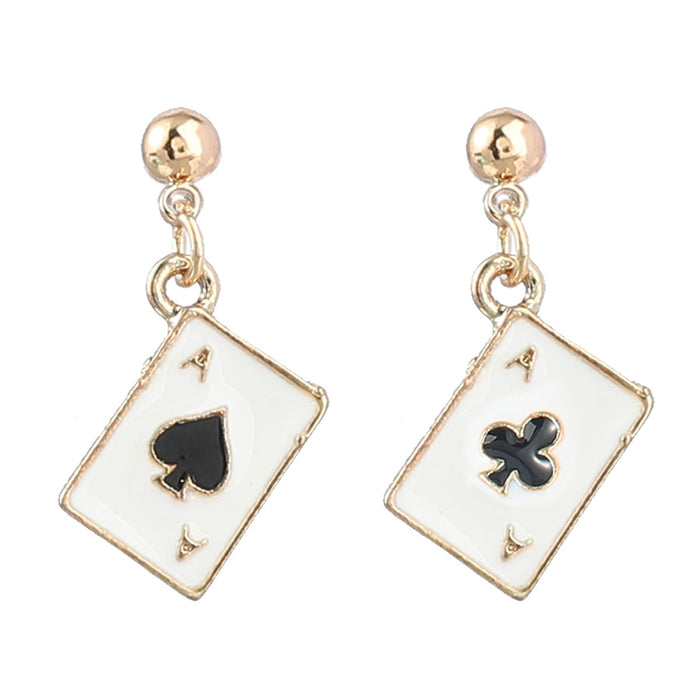 Wholesale alloy drip oil playing card A earrings girl heart MOQ≥2 JDC-ES-jiul002