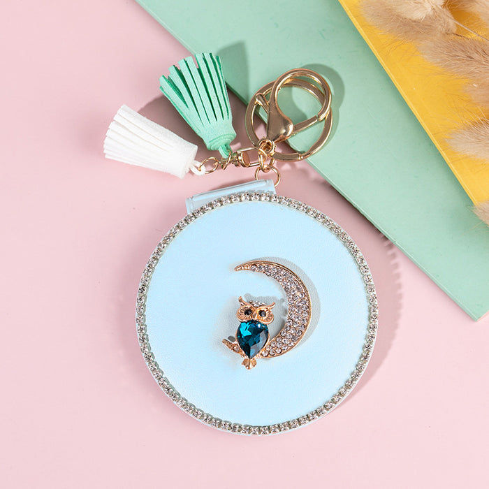 Jewelry WholesaleWholesale Round PU Leather Small Mirror Tassel Jeweled Owl Keychain MOQ≥2 JDC-KC-BenX002 Keychains 本勋 %variant_option1% %variant_option2% %variant_option3%  Factory Price JoyasDeChina Joyas De China