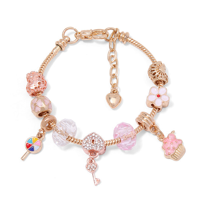 Wholesale diamond set love heart lock bracelet female diy alloy MOQ≥2 JDC-BT-YinH009