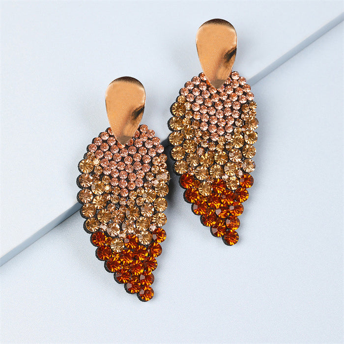 Wholesale Earrings Alloy Crystal Full Diamond Leaves JDC-ES-GuTe022