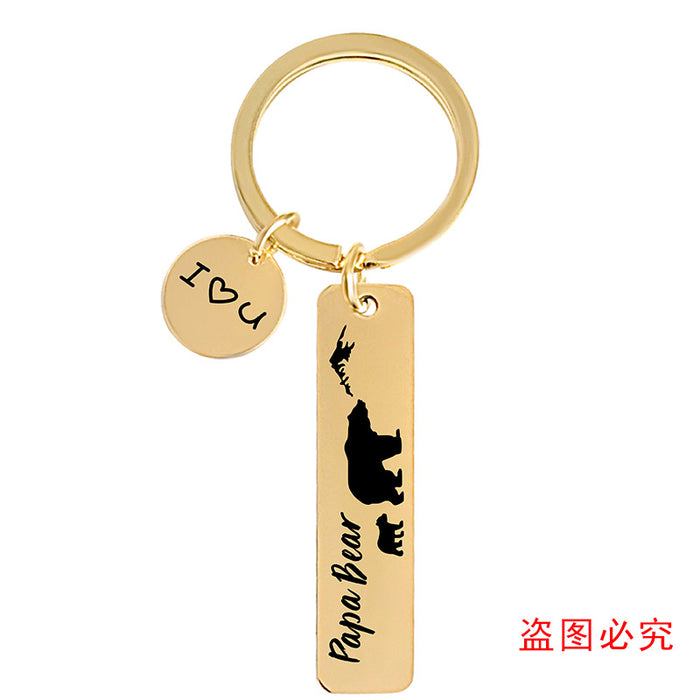 Wholesale metal keychain pendant bear father's day holiday gift metal keychain lettering MOQ≥2  JDC-KC-GangGu042