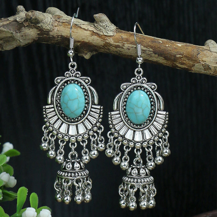 Wholesale Earrings Alloy Bohemian Pop Drop Shape Turquoise MOQ≥2 JDC-ES-momo003