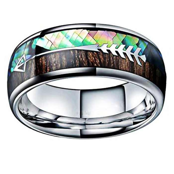 Wholesale Rings Stainless Steel Silver Parquet Grain Natural Color Shell Men JDC-RS-YanS006