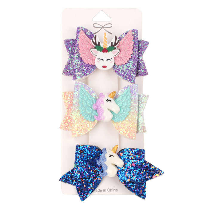 Wholesale hairpin plastic kids bow unicorn JDC-HC-Danzuo046