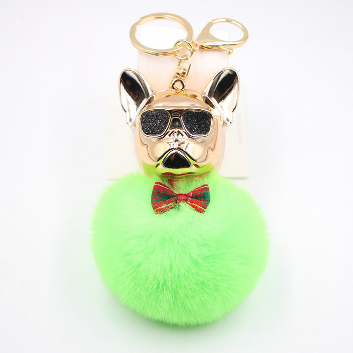 Jewelry WholesaleWholesale French Bulldog Alloy Faux Hair PVC Hairball Pom Pom  Keychain JDC-KC-Zuge017 Keychains 祖格 %variant_option1% %variant_option2% %variant_option3%  Factory Price JoyasDeChina Joyas De China