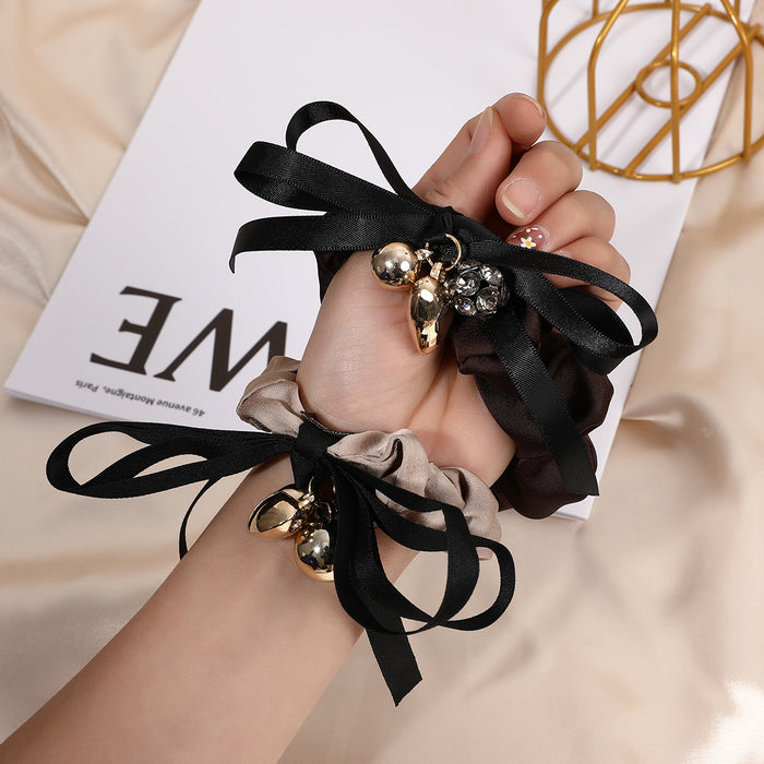 Wholesale Bow Pearl Rhinestone Cloth Hair Scrunchies MOQ≥2 JDC-HS-FengHan001