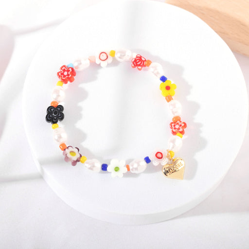 Jewelry WholesaleWholesale Glass Pearl Flower Bracelet Colorful Rice Bead Love Bracelet JDC-BT-YIM001 Bracelet 一妙 %variant_option1% %variant_option2% %variant_option3%  Factory Price JoyasDeChina Joyas De China