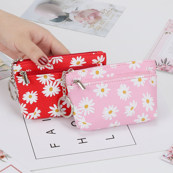 Wholesale PU Leather Daisy Coin Purse Keychain Wallet JDC-KC-ShMei002