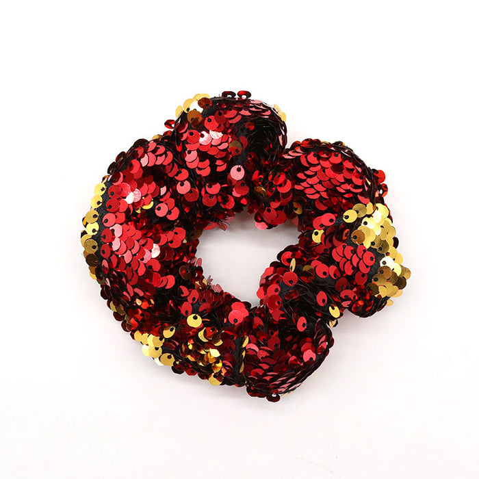 Wholesale Hair Scrunchies Fabric Christmas Double Sided Fish Scale Sequins MOQ≥2 JDC-HS-MiaoH001