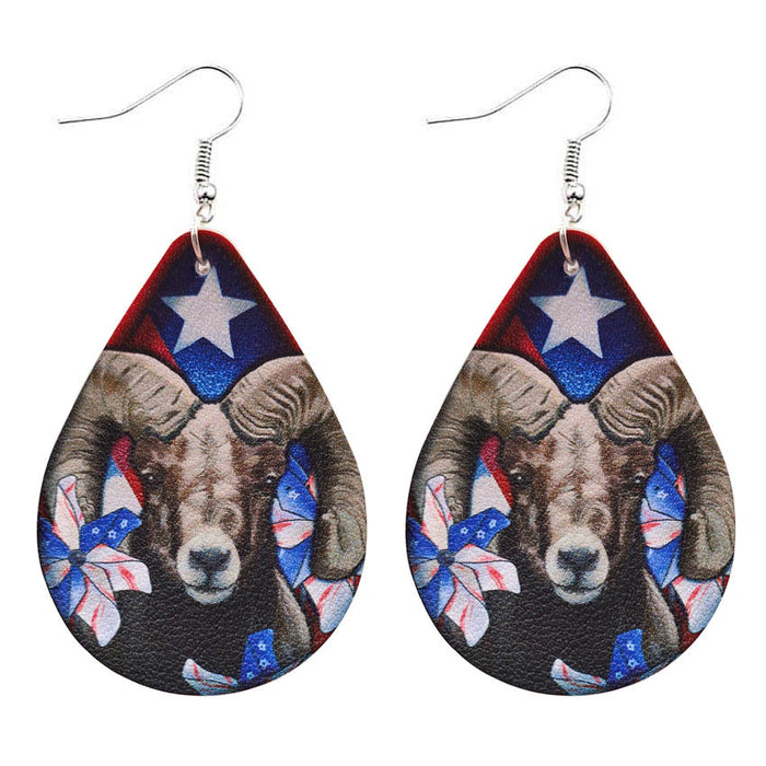 Wholesale 4th of July Independence Day Stars Flag Bighorn Sheep Animal Pattern Earrings JDC-ES-KDL009