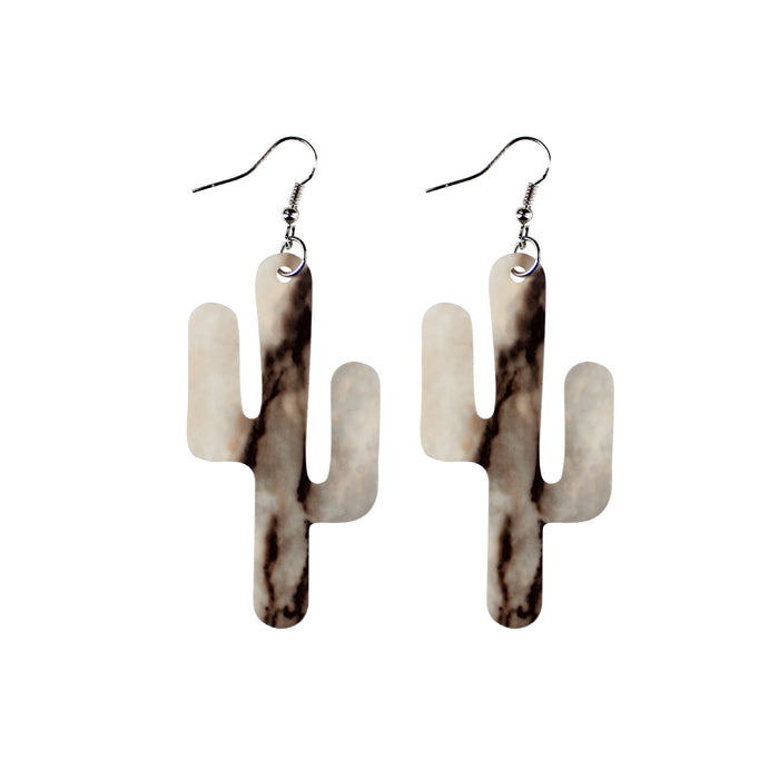 Wholesale Leather Earrings Southwest Popular Cactus Marble JDC-ES-dih005