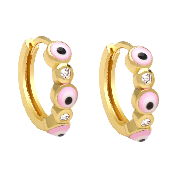 Wholesale Earrings Copper Plated 18K Gold Zircon Enamel Devil's Eye JDC-PREMAS-ES-008