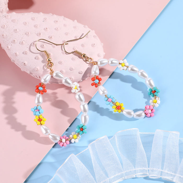 Wholesale Hand Braided Rice Beads Flower Earrings Colorful JDC-ES-zhongyi004