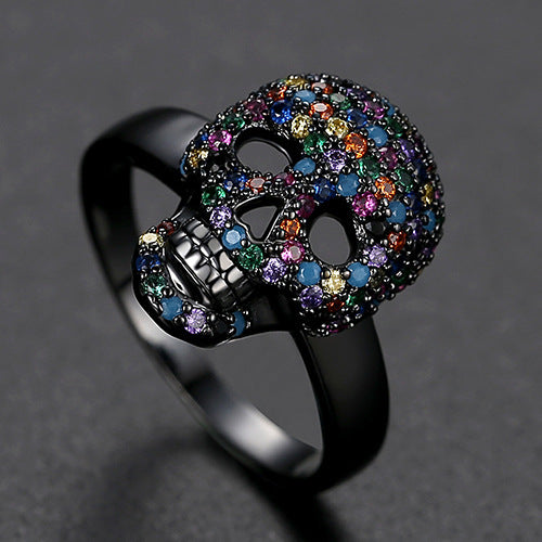 Wholesale Colored Diamond Zircon Skull Copper Ring JDC-RS-TianM001