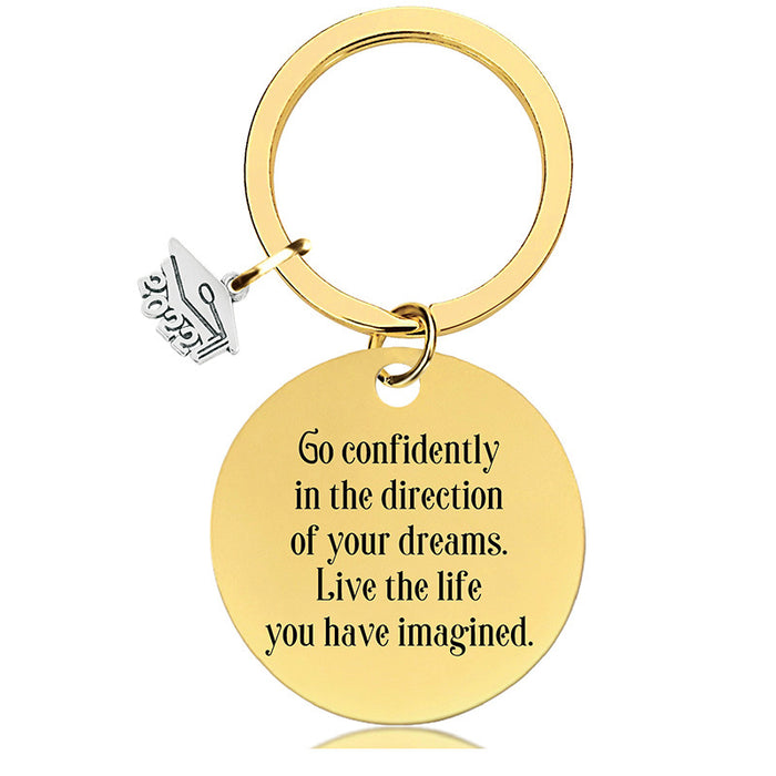 Jewelry WholesaleWholesale Graduation Season Gift Stainless Steel Round Metal Keychain JDC-KC-GangGu015 Keychains 钢古 %variant_option1% %variant_option2% %variant_option3%  Factory Price JoyasDeChina Joyas De China