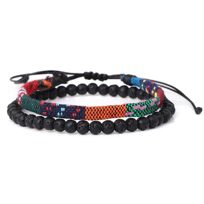 Wholesale Braided Lava Volcanic Stone Combination Vintage Fabric Bracelet JDC-BT-RuiZ002