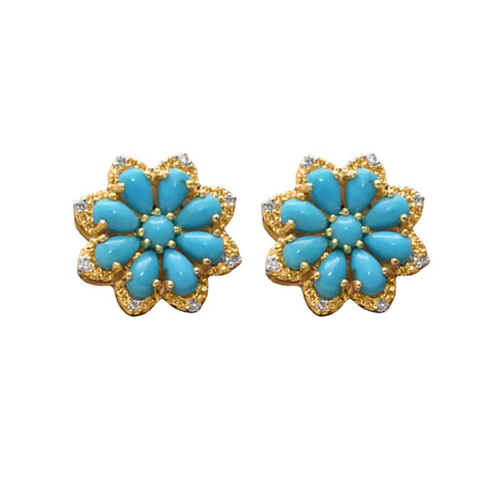 Wholesale Alloy Turquoise Earrings Flowers Diamonds MOQ≥2 JDC-ES-JYS020