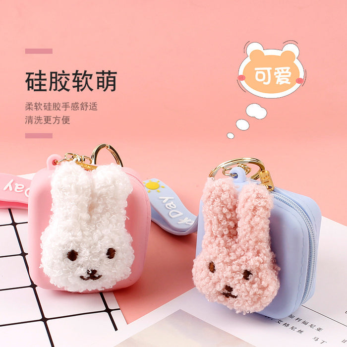 Wholesale Cartoon Plush Silicone Zipper Coin Purse Mini Bluetooth Headphone Bag Keychain JDC-KC-LEn005