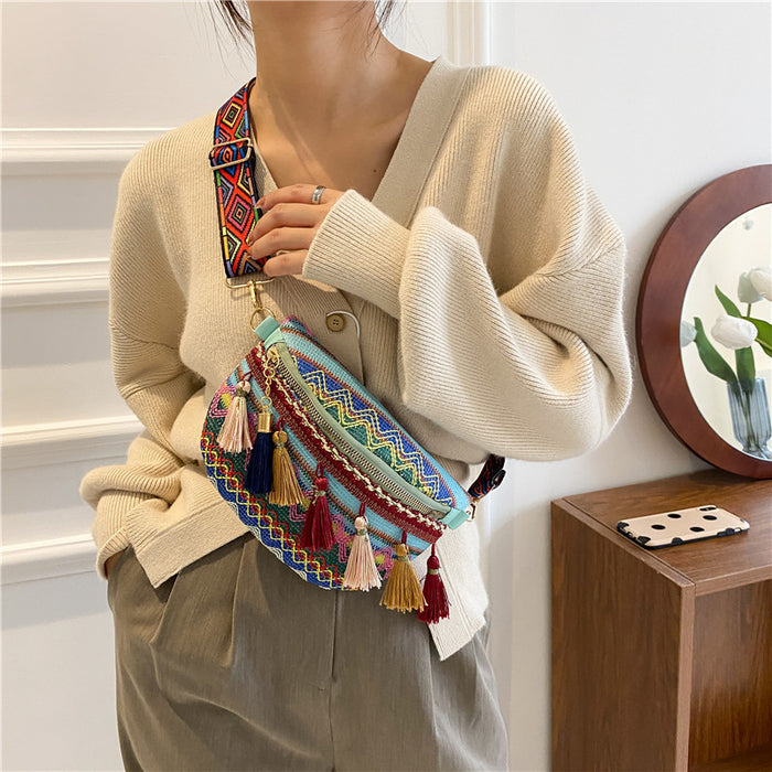 Wholesale Shoulder Bags Cotton Linen Chinese Style Fringe Waist Bag Crossbody JDC-SD-Minghao001