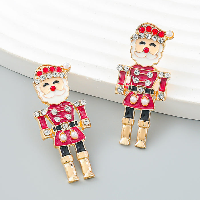 Wholesale Earrings Alloy Enamel Christmas Cute Diamond Stamped Santa Claus JDC-ES-JL1038