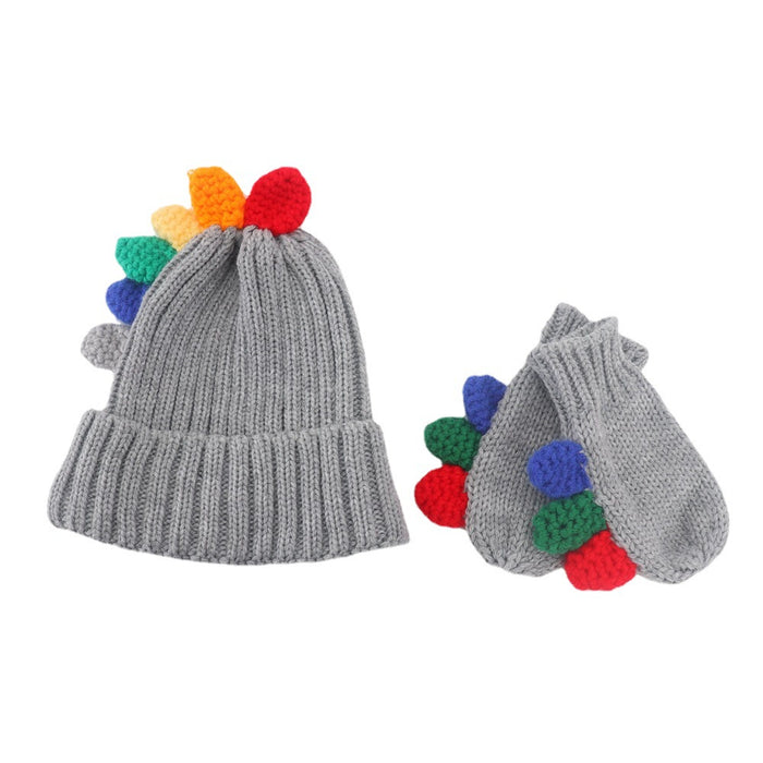 Wholesale Gloves Wool Children's Cartoon Dinosaur Knitted Hat 2 Piece Set MOQ≥2 JDC-GS-JunC003