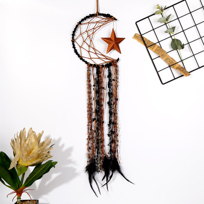 Wholesale Moon Star Woven Feather Dreamcatcher MOQ≥2 JDC-DC-DYue003