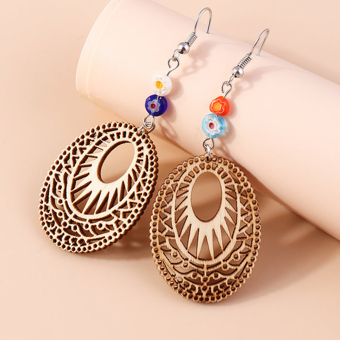 Wholesale Earrings Wooden Love Fringe Devil's Eye Hollow Carved Butterfly JDC-ES-yseng007