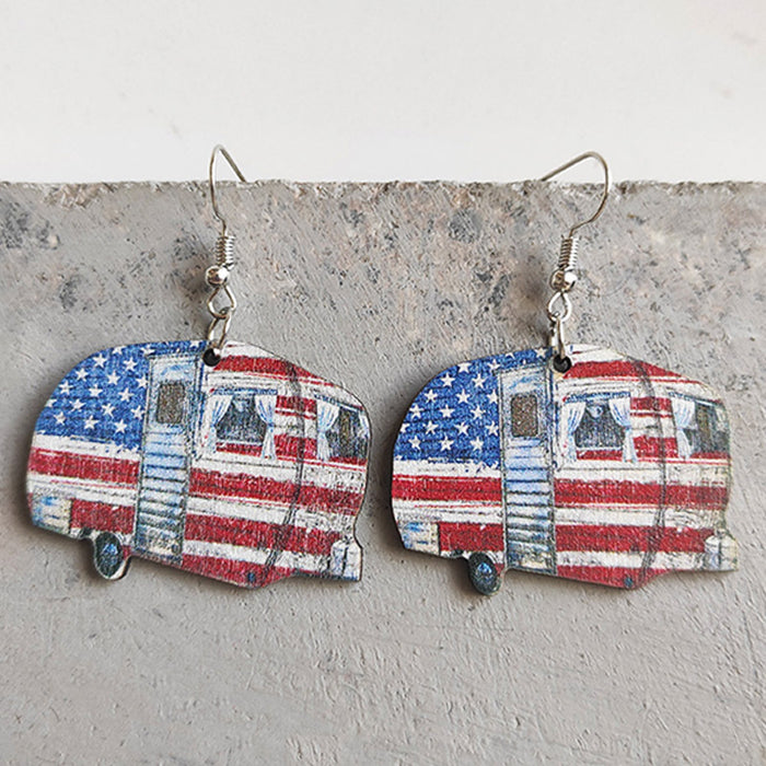 Wholesale Earrings Wooden American Flag Leopard Print Small Flowers 3 Pairs JDC-ES-Heyi051