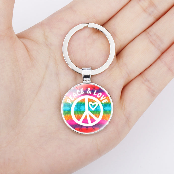 Wholesale Peace Sign Time Gemstone Alloy Glass Keychain JDC-KC-NingX012