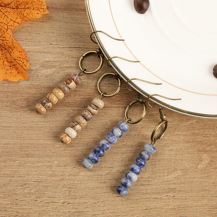 Wholesale Alloy Vintage Natural Stone Beaded Earrings MOQ≥2 JDC-ES-Zhongn008